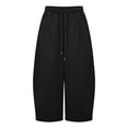 thumbnail image 3 of MXUIKV Pants for Women Plus Size Loose Fitted Drawstring Elastic Waist Wide Leg Cropped Barrel Trousers(X-Large,Black), 3 of 5
