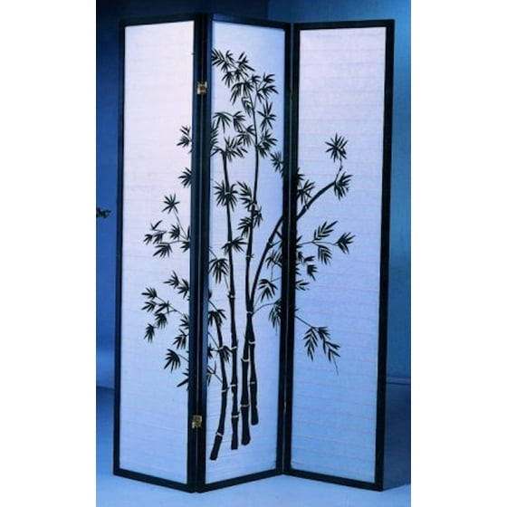 Legacy Decor Black 3 Panel Japanese Oriental Style Bamboo Design Wood