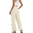 thumbnail image 4 of Casual Pants for Women Wide Leg Sweatpants Side Bow Elastic Loose Long Pants with Pockets Beige Loose Pants for Women L, 4 of 4