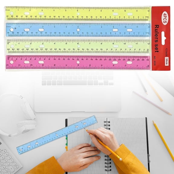 4 Pack Plastic Ruler Set 12 Inch 30 cm, Transparent Straight Edge Measuring Tools with Dual Scale Markings, Durable Clear Rulers for Drawing, Drafting, Geometry, Office and Home Projects