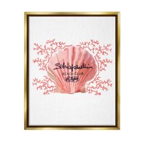 Stupell Industries Pink Beach Club Shell Animals & Insects Painting Gold Floater Framed Canvas Art Print Wall Art, 17 x 21