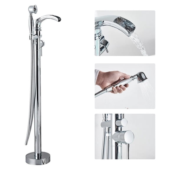 Chrome Bathtub Shower Faucet Freestanding Tub Filler with Hand Sprayer Mixer Tap For Daily Life