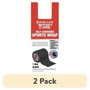 Mueller Sports Wrap, 2" Black, 2-Pack (6 Yards Each)