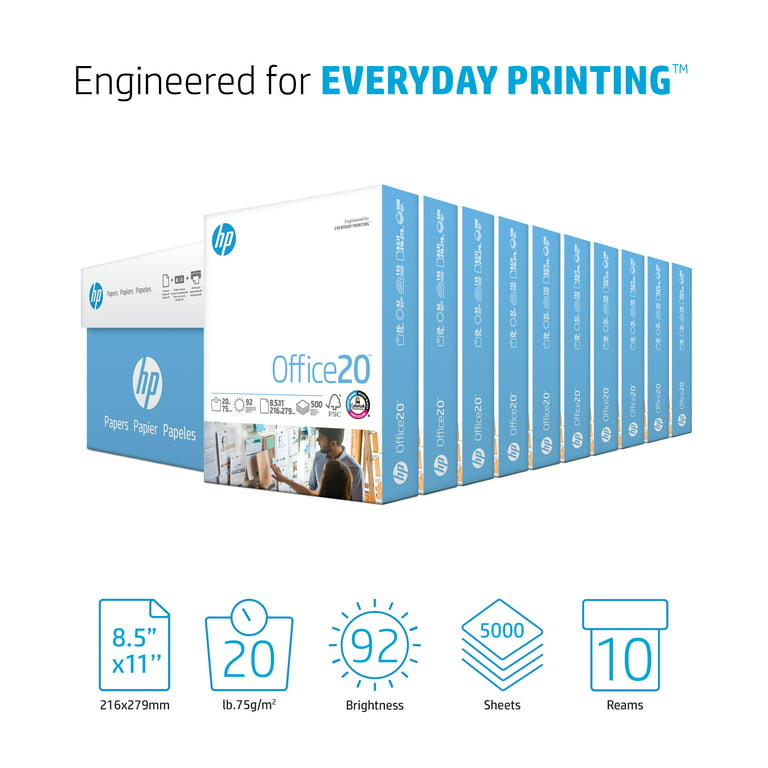 HP Printer Paper, 20 lb., 8.5 x 11, 10 Ream Case, 5,000 Sheets