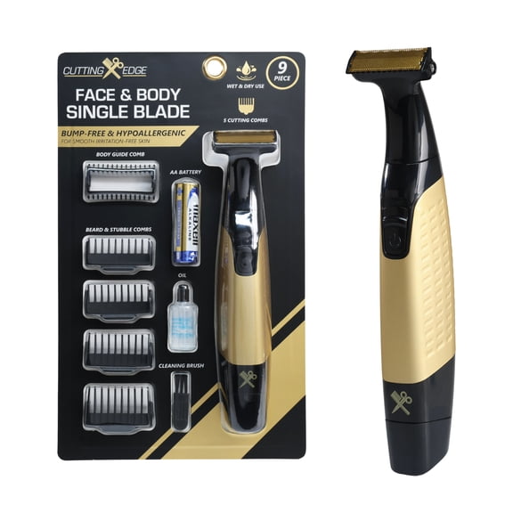 Cutting Edge Single Blade Face & Body Shaver for Men w/ 5 Guide Combs, Wet/Dry Battery-Powered