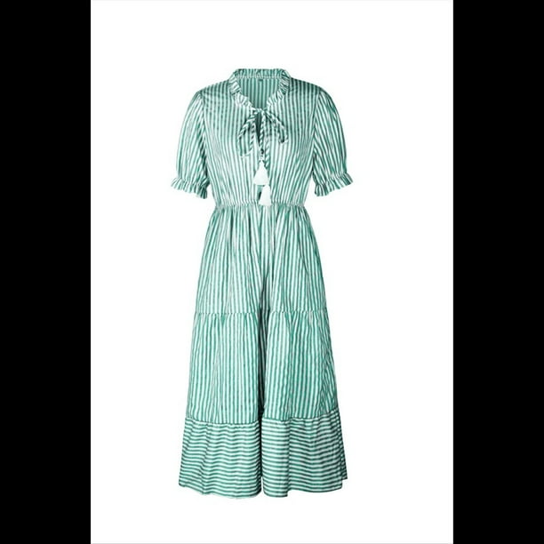 Vestido de Rayas Verde Oscuro XL