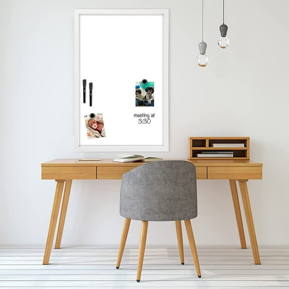 Magnetic Dry Erase White Board for Wall - 24" x 36" White Frame - Built-in Marker Tray & Stain-Resistant Surface