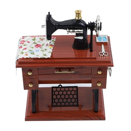 Zanzike Vintage Sewing Machine Music Box Hand Crank Miniature Desk Decor Antique Collectible
