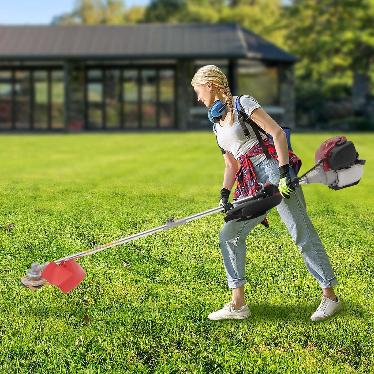35.88CC 4 Stroke Gas String Weed Trimmer, 0.75kw Weed Eater Weed Wacker Grass Cutter with 80ml Oil Tank