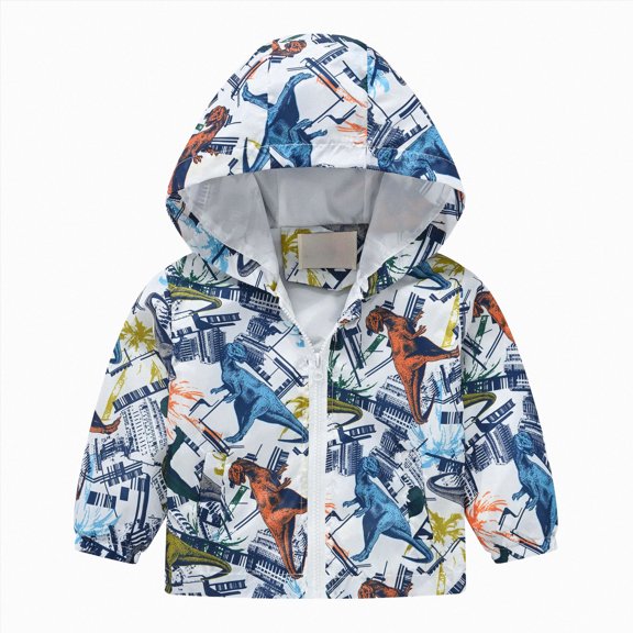 Gubotare Toddler Baby Casual Cartoon Prints Windbreaker Hoodie Coat Lightweight Casual Jacket 1-5T (White, 3-4 Years)