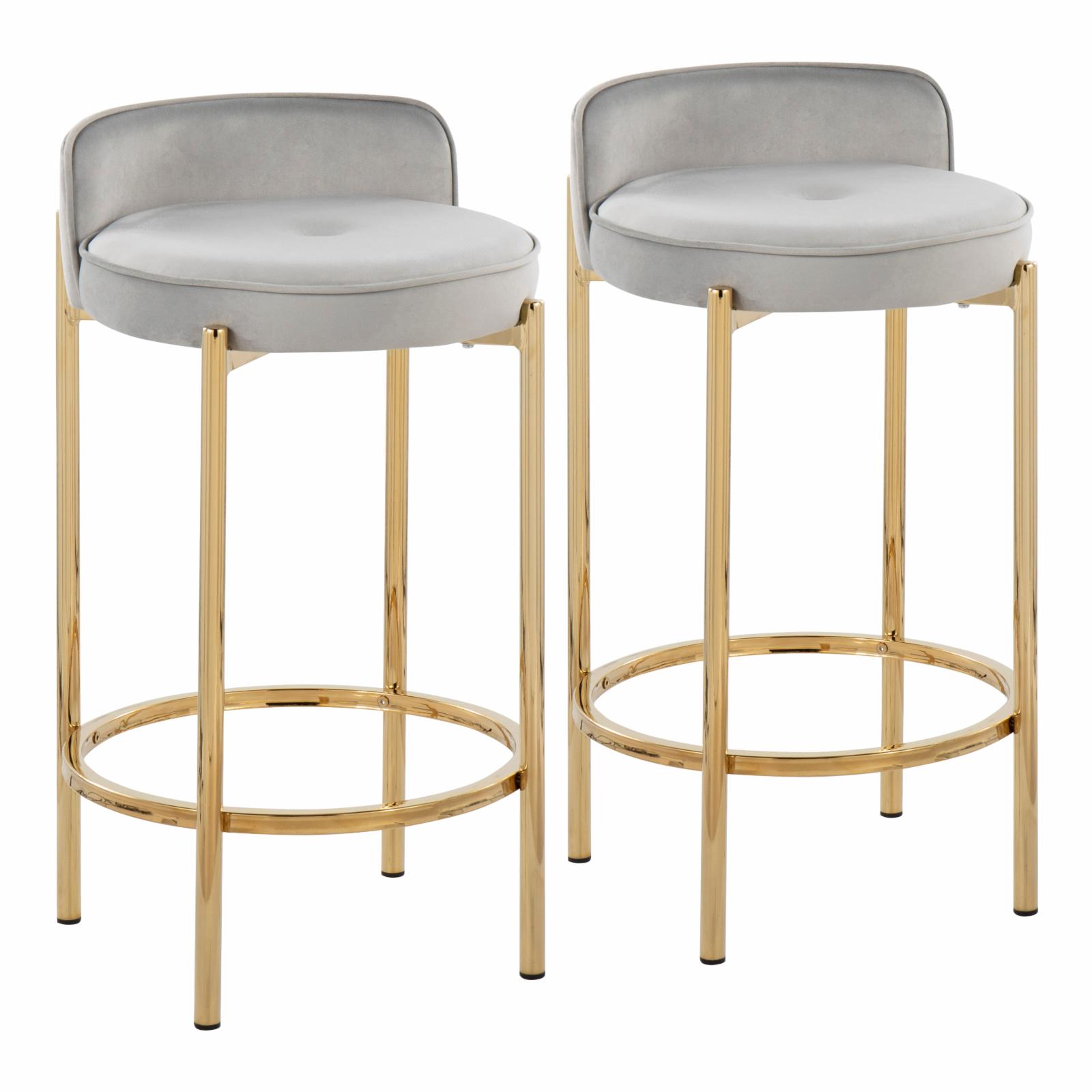 LumiSource Chloe 25 in. Metal Base Velvet Counter Stool Set of 2