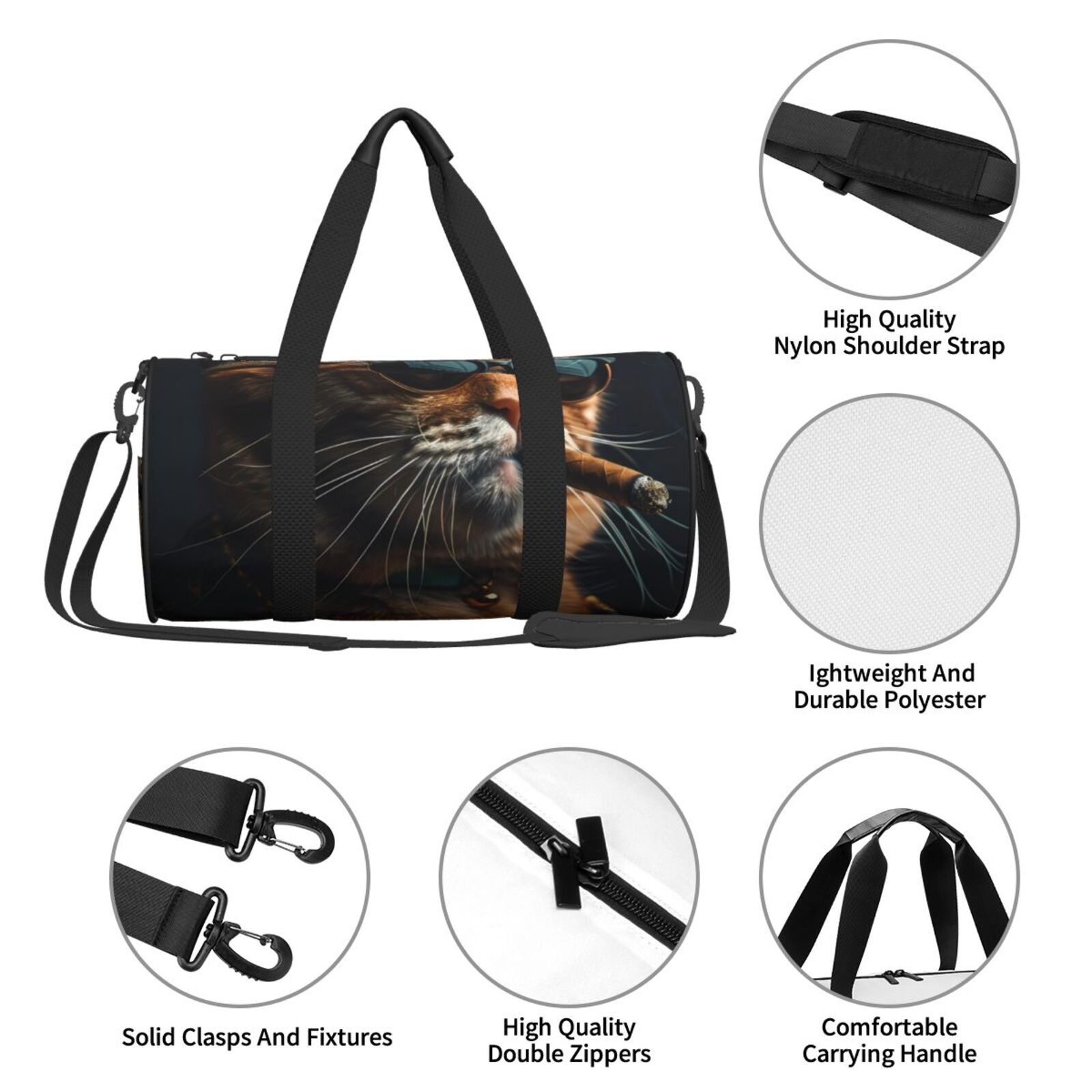 Vsdgher Dapper Cat in Sunglasses 45L Foldable Duffel Bag, Sports Gym Bag,Overnight Bag, Portable Weekender Bag for Airplanes