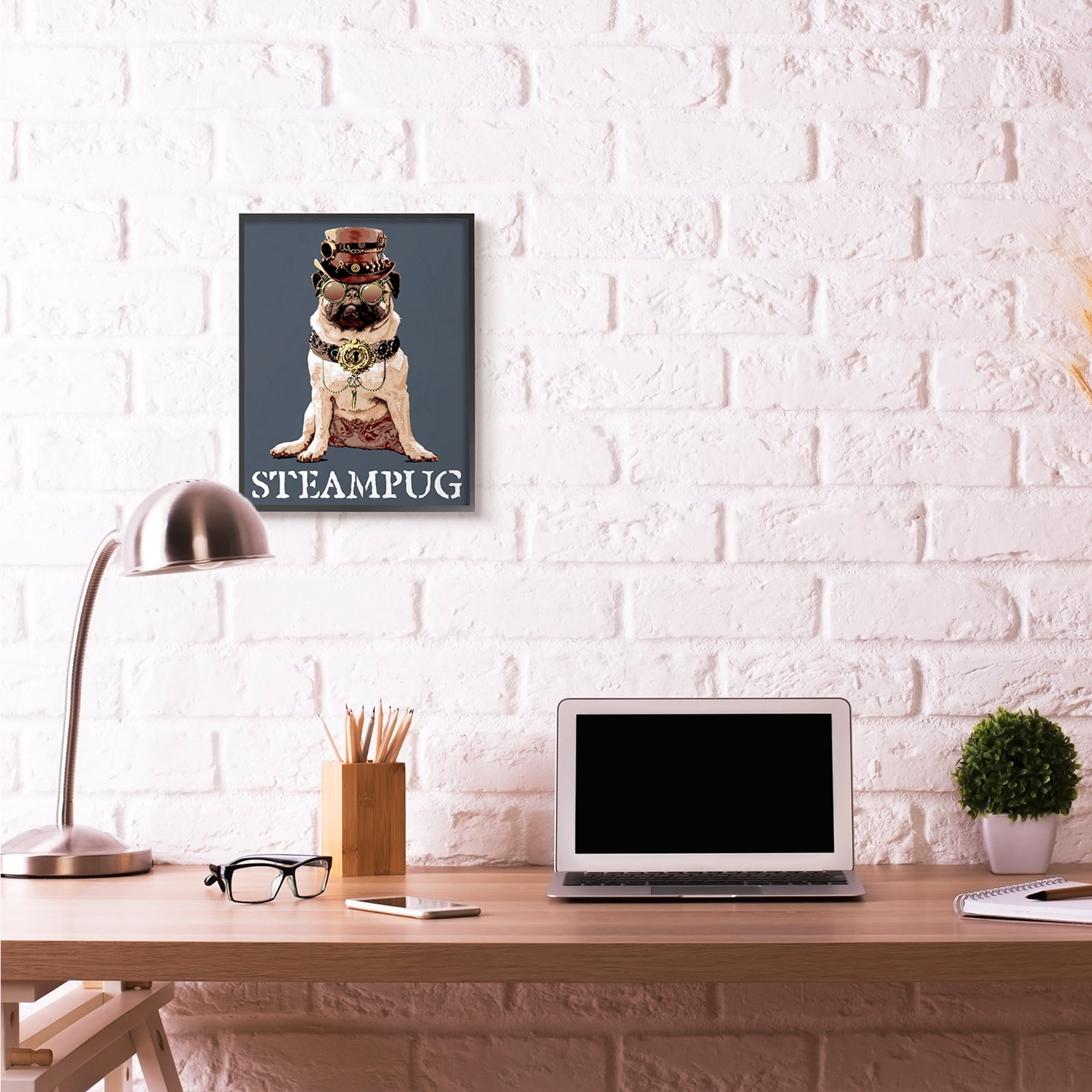 Stupell Industries Steam Pug Funny Steam Punk Dog Pet Design Graphic Art Black Framed Art Print Wall Art, 16x20, by Jim Baldwin