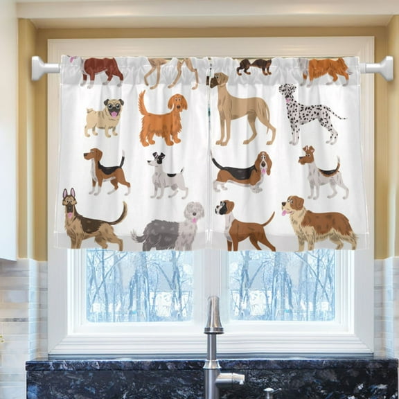 Ryvnso Different Cartoon Dogs Half Curtains Sets Tier 2 Panels Short Curtain Rod Pocket 27"W x 24"L