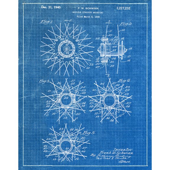 Original Schwinn Bicycle Sprocket Artwork Submitted In 1939 - Bicycles - Patent Art Print