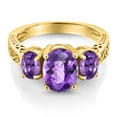 thumbnail image 3 of Gem Stone King 2.50 Ct Oval Checkerboard Purple Amethyst 18K Yellow Gold Plated Silver 3-Stone Ring, 3 of 6