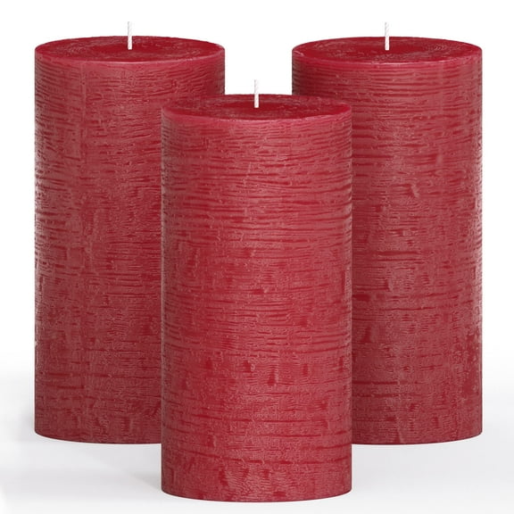 CANDWAX 3x6 Pillar Candles Set of 3 - Decorative Rustic Candles Unscented and No Drip Candles - Ideal as Wedding Candles or Large Candles for Home Interior - Bordeaux Candles