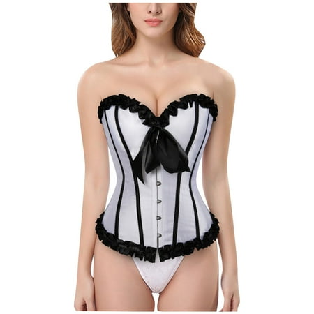 WTXUE Corset Top Womens Lingerie Tie Top Satin Court Lace Buckle Bow Contrast Shaping Organ Color Corset Womens Shapeware | 1 Piece White 3XL