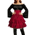thumbnail image 2 of Kinrui Women's Pirate Costume Retro Renaissance Ruffle Outfit Set Steampunk Gothic Lace Up High Waist Layered Dress Red XL, 2 of 8