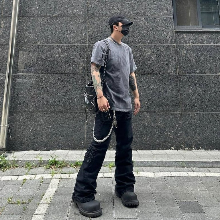 Y2k Streetwear Trendy Micro Flare Jeans Black RO Hip Hop