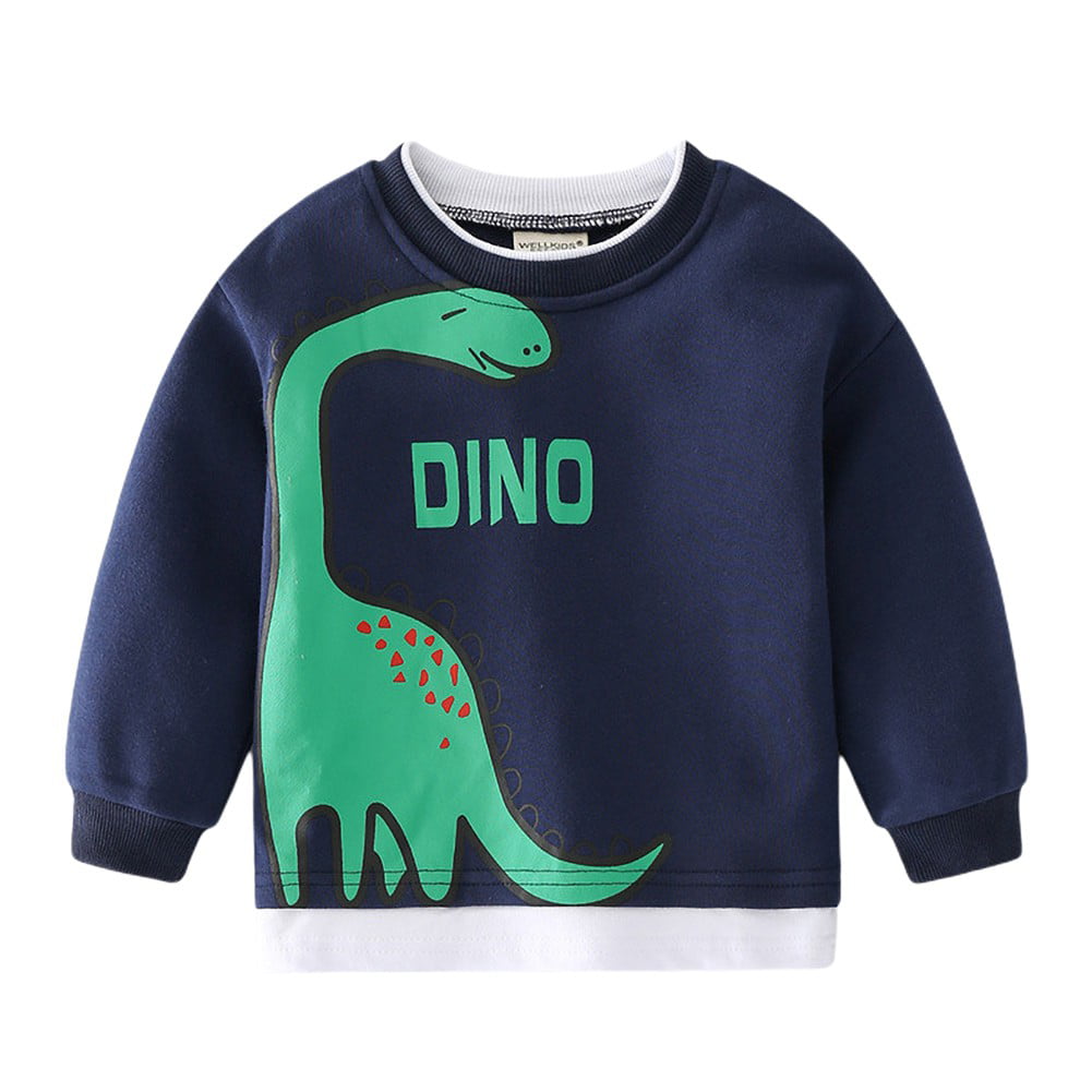 Qinni-shop Toddler Little Boys Kids Dinosaur Print Sweatshirt Crew Neck Pullover Sweater
