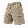 thumbnail image 4 of KPOPLK Men's Casual Shorts with Zipper Pockets Elastic Waistband with Drawstring Cargo Stretch Short Size L,Khaki, 4 of 4