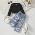 thumbnail image 2 of HCNTES Baby Girl Winter Clothes Toddler Girls Clothes 2T 3T 4T 5T 6T Ribbed Baby Kids Girl Denim Outfits Long Sleeve Tops Love Hearts Jeans Pant, 2 of 9