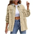 thumbnail image 3 of YODETEY Women’s Denim Jacket with Hood, Oversized Midweight Button Down Outwear Jacket Shacket, Women's Plus, Size S-2XL, 3 of 10