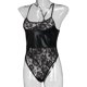 thumbnail image 2 of NECHOLOGY Ropa Interior Mujer Adulto Bodies Sexy Para Mujer Sexy parte superior acanalada, escote en V, entrepierna a presión, correa de pierna, body de 3 piezas sin espalda Negro Mediano, 2 of 6