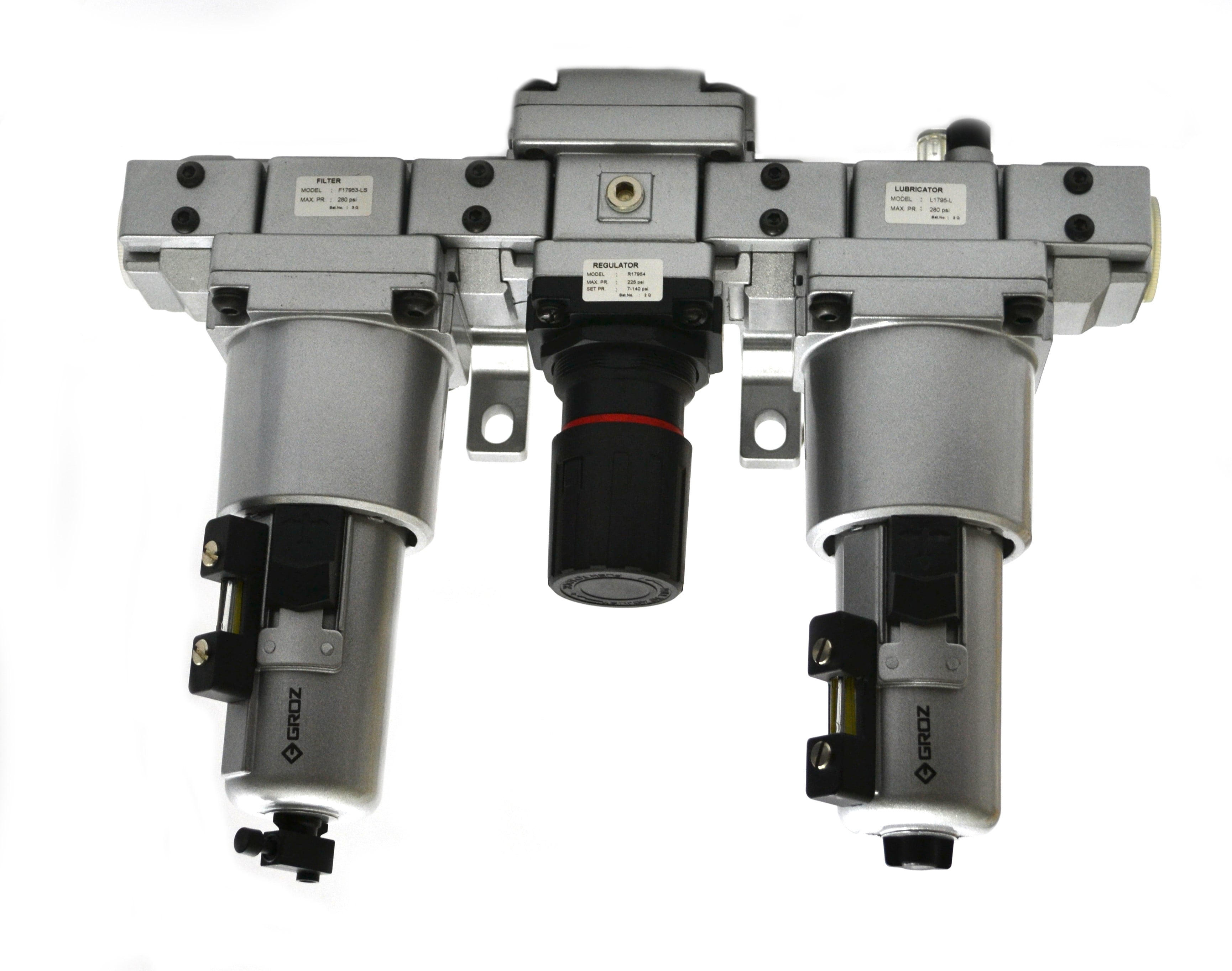 Groz 60584 Air Filter Regulator Lubricator, Modular 3 Piece, Metal