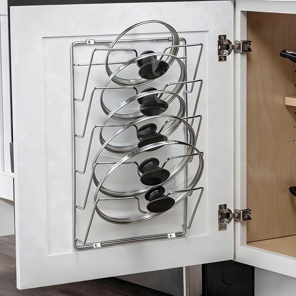 1pc Hanging Pot Lid Organizer 304 Stainless Steel Wall Mount Kitchen Storage Rack