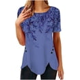 thumbnail image 1 of Pompotops Femmes Mode Imprimé en Vrac T-shirt Boutons Manches Courtes Chemisier Col Rond Casual Tops, 1 of 6