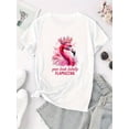 thumbnail image 2 of Camiseta básica para mujer veranoWomen's Fashionable Pink Flamingo Graphic T-Shirt - Casual Round Neck Short Sleeve, Comfortable Summer Top with "You Look Totally Flamazing" Print, Comfortable Cloth, 2 of 7