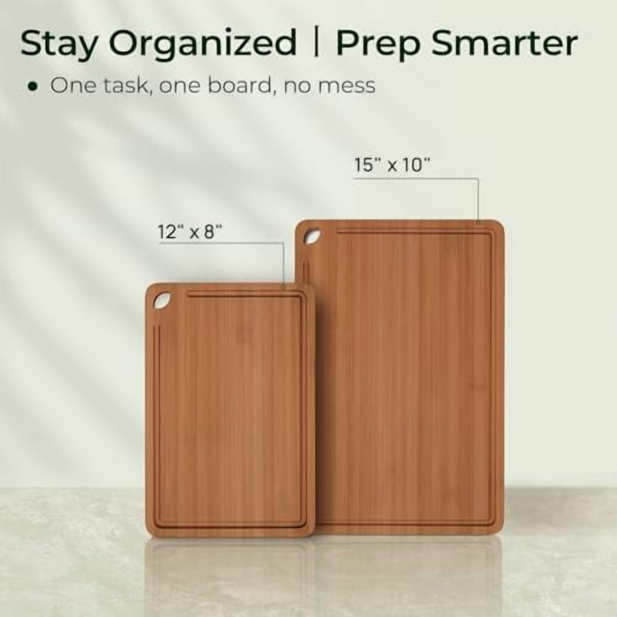 Butcher Block 2-Pcs Carbonized Bamboo Cutting Board Set With Juice Groove For Meal Prep & Cheese Serving - Ideal Kitchen Gift Set of 2 (M+L)