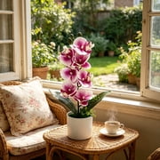 Artificial Orchid Plant,Phalaenopsis Orchid Potted Set with 7 Flowers,Realistic artificial Flower Arrangement for Home Decor,Wedding Floral Centerpiece,Lifelike Silk Flower Decor for Table and Shelf