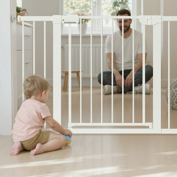 Mutak Baby Safety Gate, Baby Gates for Top Stairs Doorway, 29.5''- 59.8''Wide, High 36" , Pressure Mount, White