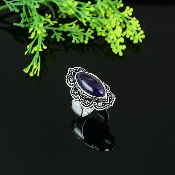 Natural Sage Amethyst Gemstone 925 Sterling Silver Gift Ring Size 7.75