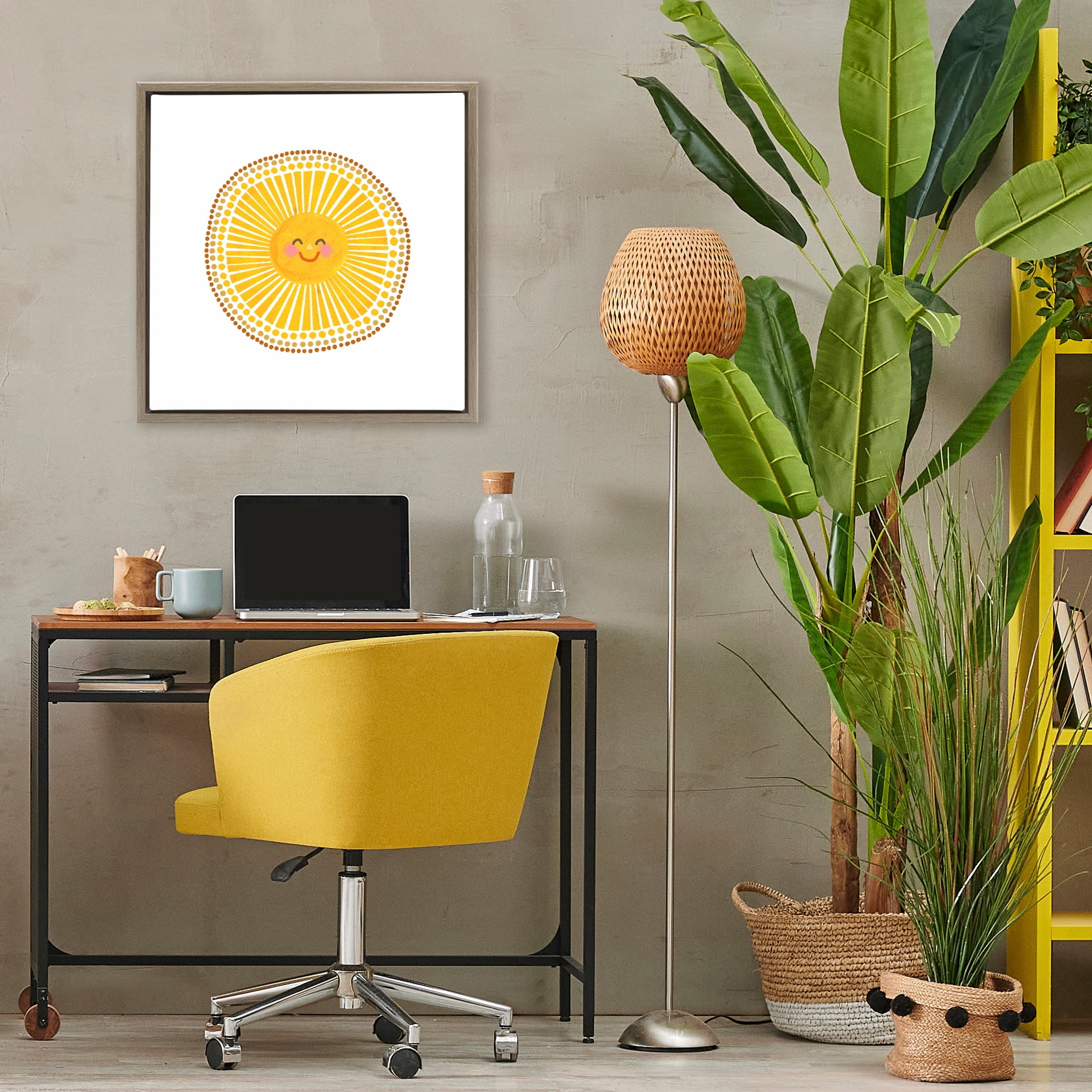 Stupell Industries Yellow Sun's Smile Brown Framed Floater Canvas Wall Art, design by Katherine Herrell Studio