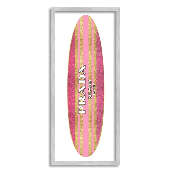 Stupell Industries Pink Sparkle Fashion Logo Glam Surfboard Design Framed Wall Art, 10 x 24, Design by Madeline Blake