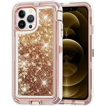 Designed for Apple iPhone 14 Pro Heavy Duty Case, Heavy Duty Glitter Case for Girls Women Liquid Bling Sparkle Shining Glitter Luxury Shockproof Phone Case Cover for Apple iPhone 14 Pro,Rose