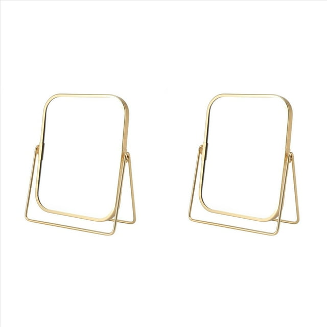 2X Espejo de Maquillaje de Vanidad con Soporte de Metal Espejo de Mesa de Escritorio Giratorio de 360 Grados