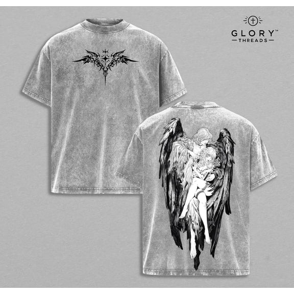Y2K Tormented Angel Washed T-Shirt, Unisex Classic Fit Heavyweight Cotton Graphic Tee
