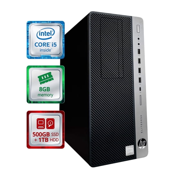 Restored HP EliteDesk 800G3 Desktop Computer Tower Quad Core Intel i5 (3.8GHz Turbo) 8GB DDR4 RAM 500GB SSD Solid State   1TB HDD WiFi-5G   Bluetooth Windows 10 Pro (Refurbished)
