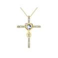 thumbnail image 2 of RYLOS Matching Jewelry Yellow Gold Plated Silver Claddagh Ring & Cross Necklace. Heart Gemstone & Diamonds, 6MM Aquamarine March Birthstone; Size 9, 2 of 9