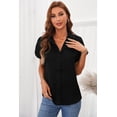 thumbnail image 4 of ABPHQTO Camisa negra de manga corta con botones y cuello para mujer, 4 of 5