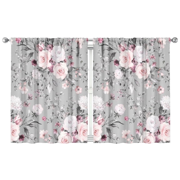 Spring Floral Kitchen Curtains - 2 Pack Aesthetic Watercolor Flower Pattern Panels, 42x54 Inch