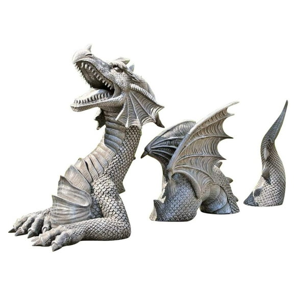 Statues de Dragon Gothique Figurines de Dragon Animaux Fantaisie Décor de Jardin (Blanc)