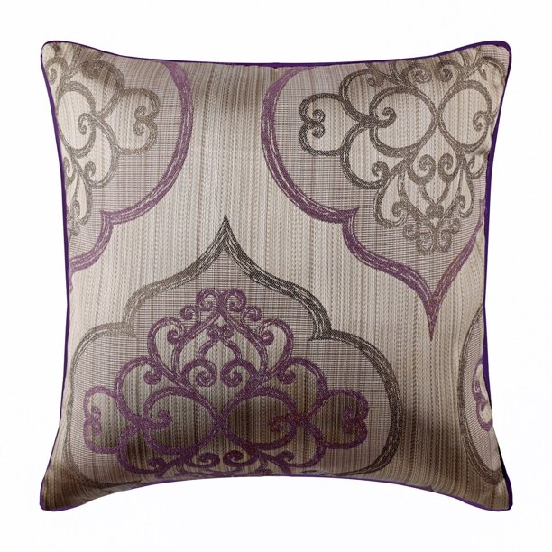 Funda de almohada, funda de almohada morada, fundas de almohada de damasco, fundas de almohada de 45 x 45 cm (18 x 18 pulgadas), funda de almohada cuadrada de seda, diseño floral contemporáneo -