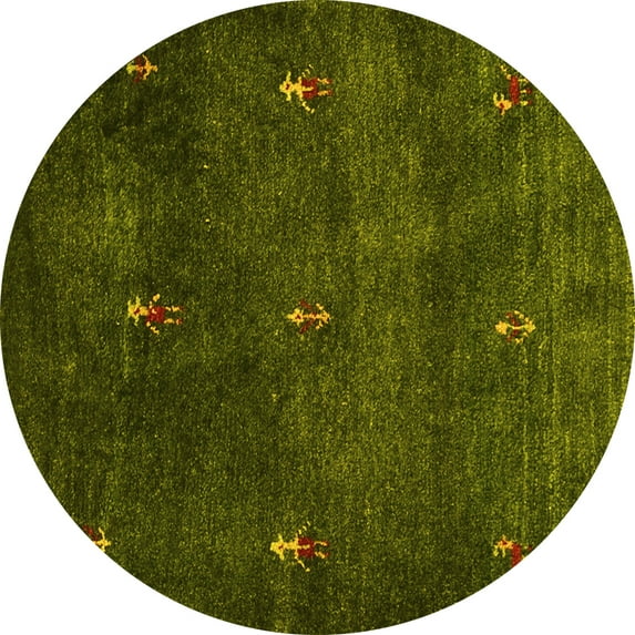 Ahgly Company Machine Washable Indoor Round Abstract Yellow Contemporary Area Rugs, 8' Round