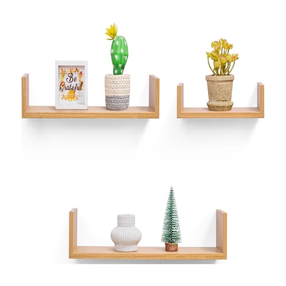 MAYEERTY 3-Piece U-Shaped Floating Shelves with Anti-Slip Side Edges, Wall Mounted Display Rack for Books Plants Decor, Organizer for Bedroom Living Room Kitchen